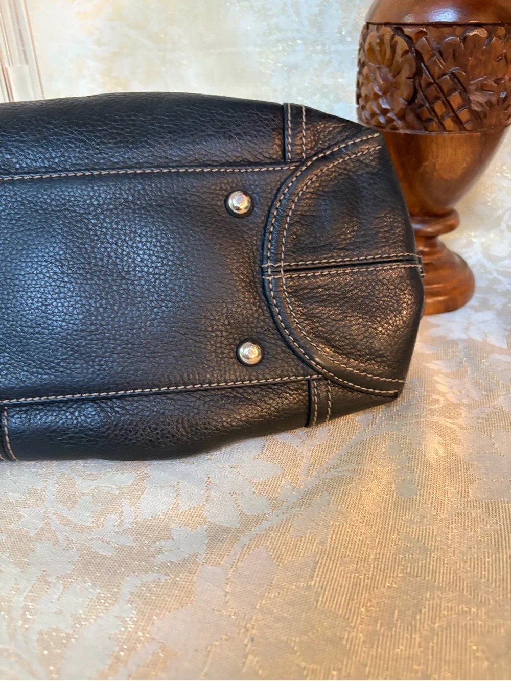 Tignanello Black Pebbled Leather Shoulder Bag with Silver Hardware